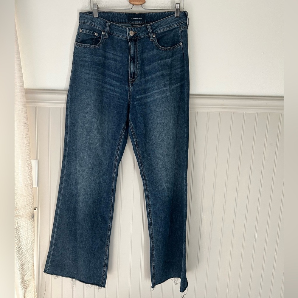 Aeropostale High Rise Wide Leg Dark Blue Jeans Size 12